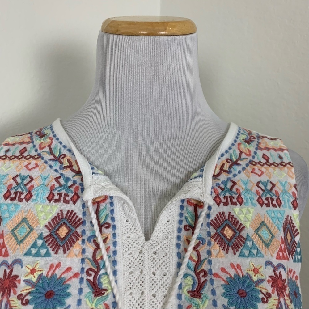 NWT J. Jill Embroidered Floral Tank Top Womens XS Tassel Modal Colorful Shirt - Picture 8 of 14